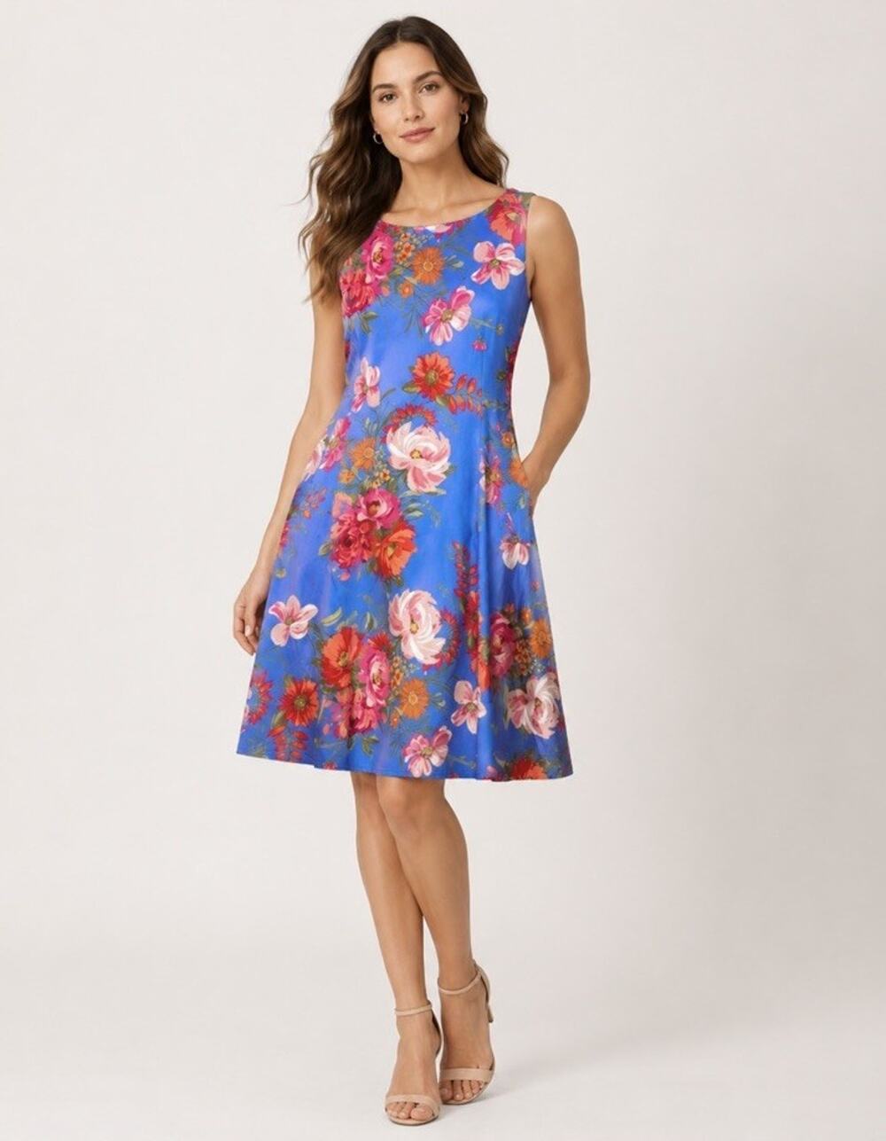 NWOT Vince Camuto Floral Sleeveless Scuba Fit & Flare Dress Sz 8 Pockets
